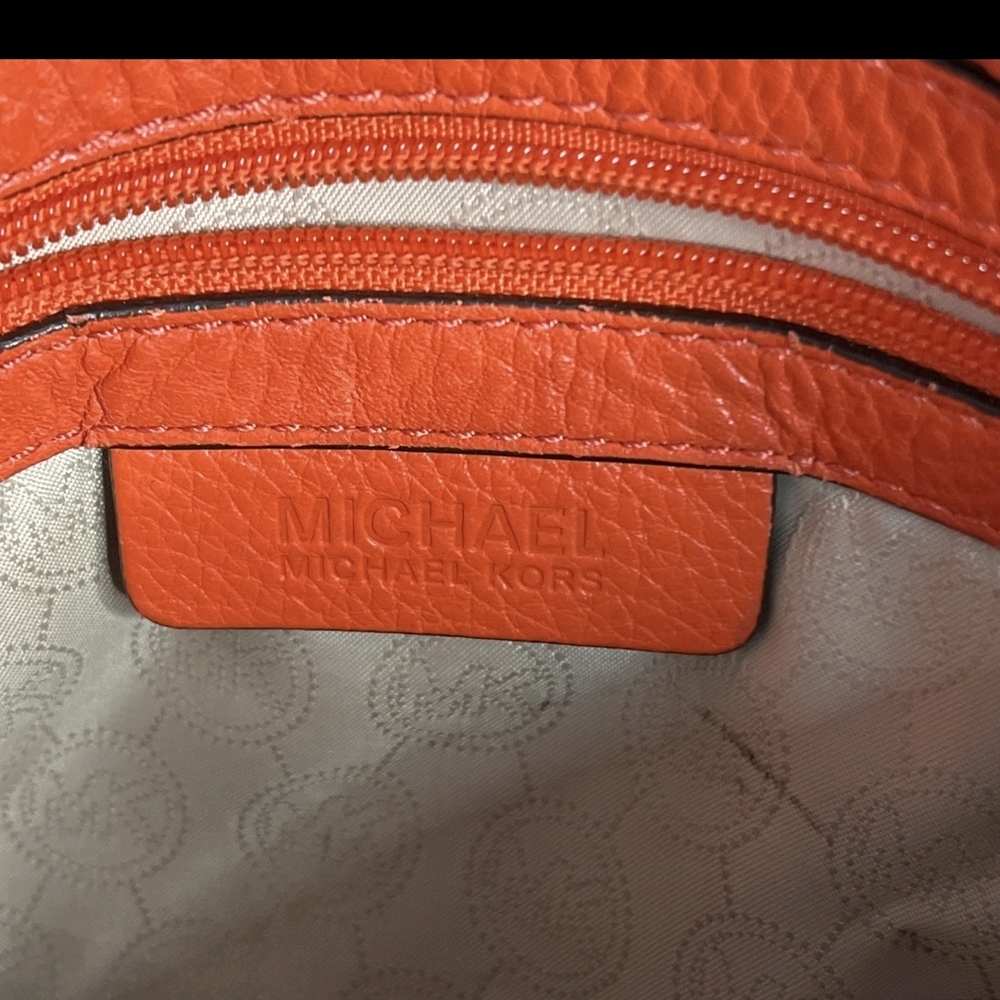 Michael Kors Purse Red Orange Bedford Leather Tassel Crossbody Bag Saddle - Picture 12 of 14